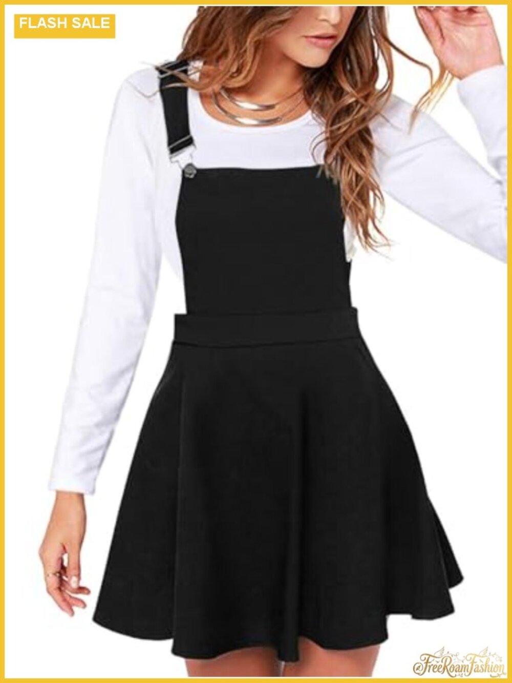 Women's Pleated Mini Pinafore Dress Adjustable Straps A-Line Suspender Skirt